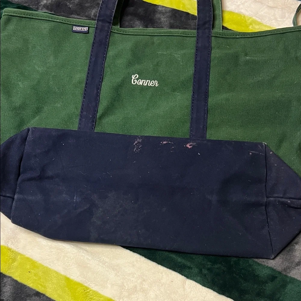 LANDS END XL Green and Navy Tote Bag